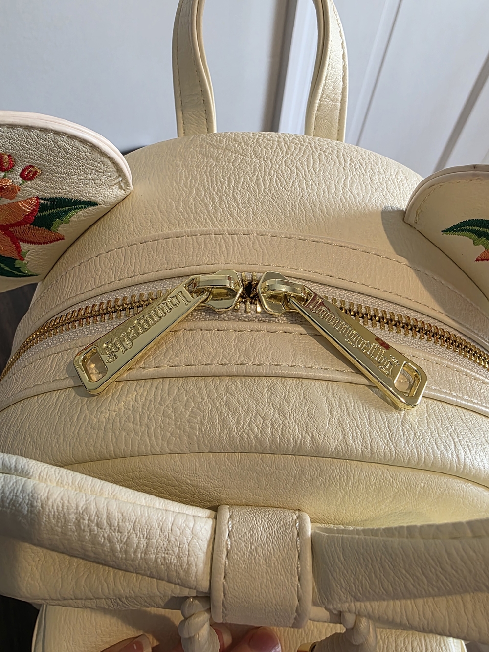 Loungefly Disney Cream Floral Embroidered Mini Backpack with Bow Ears - Picture 7 of 12